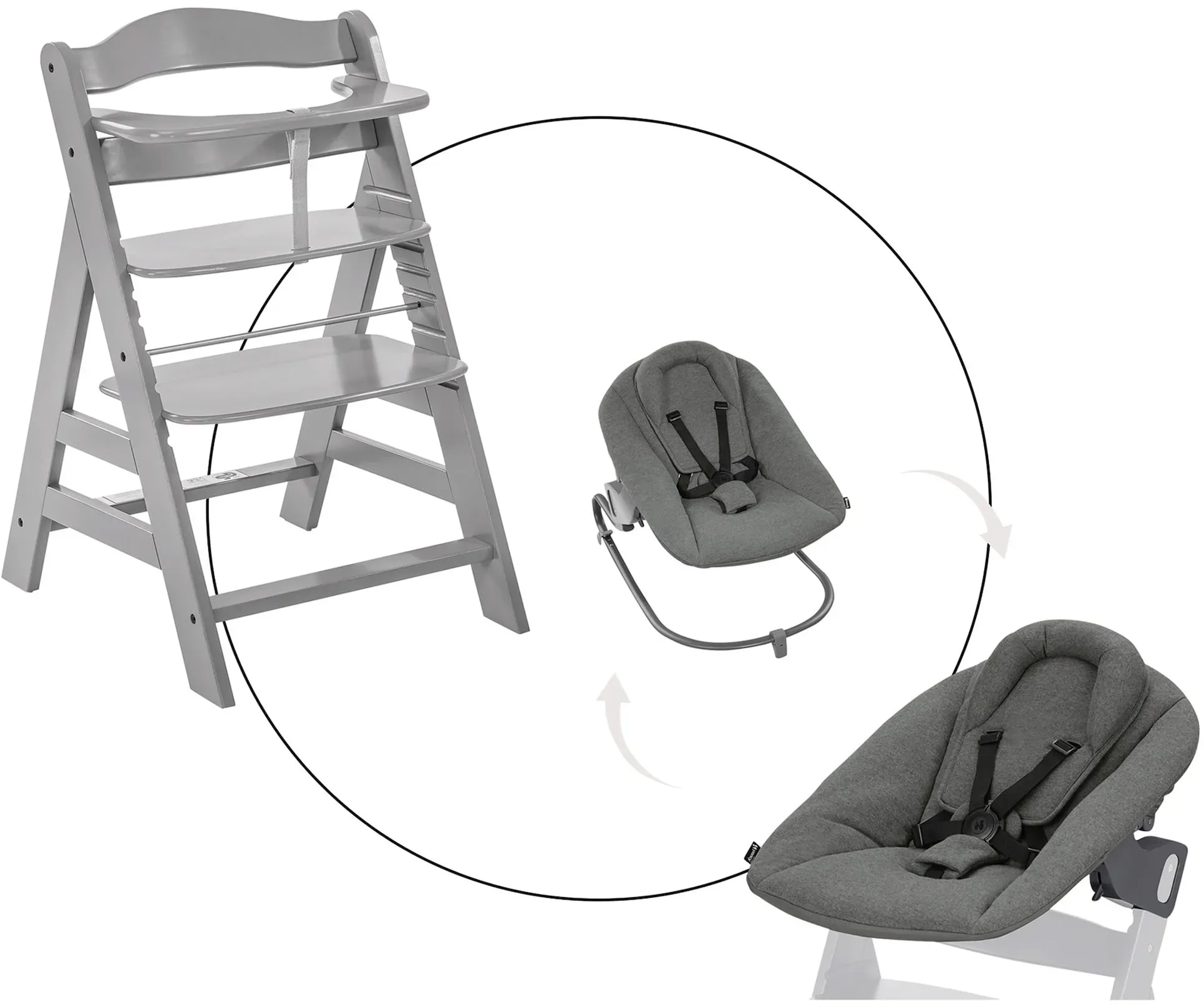 Hauck Bundle Hochstuhl Alpha+ inkl. Alpha Bouncer Premium, grau