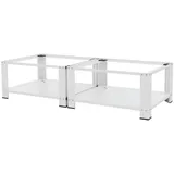 ML-Design Doppel Waschmaschinen Untergestell mit 2 Ablagen, Weiß, 128x54 cm, Stahl, 2x 150kg, Stabiler Waschmaschinensockel 2-Fach, 32cm hohes