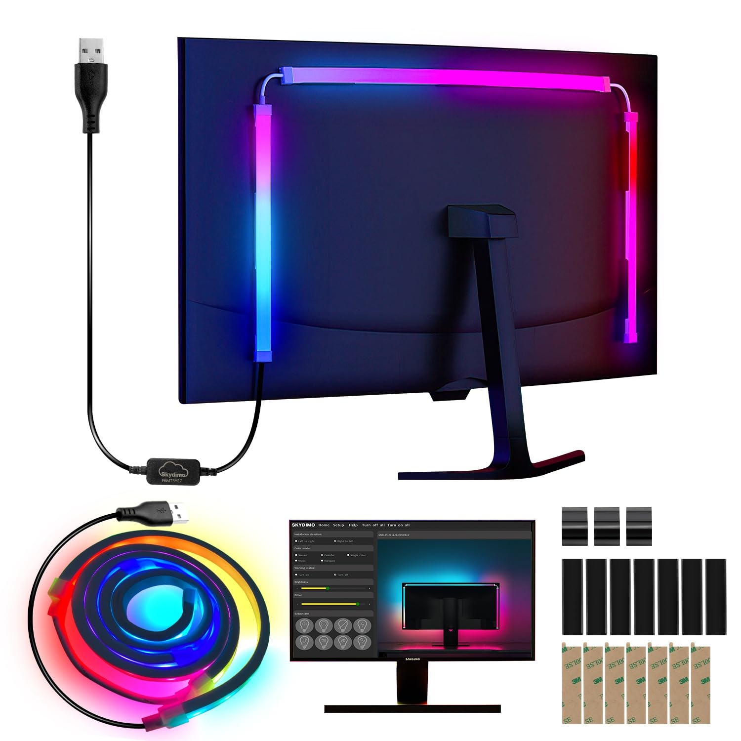Herrselsam Neon LED Strip RGBIC LED Streifen 111cm für 27 Zoll PC-Monitor, Neon Lichtband, PC Hintergrundbeleuchtung, USB Led Beleuchtung mit App-Steuerung, 2-Pack