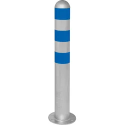 PROREGAL Rammschutzpoller CITY aus Stahl mit blauen Reflexstreifen | Ladesäulen-Schutz zum Aufdübeln | HxØ 80x10,8cm | Silber/Blau