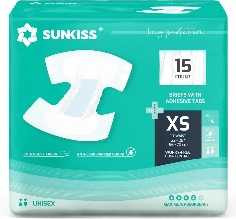 SUNKISS TrustPlus Inkontinenzwindeln für Erwachsene, hochsaugfähig, Einweg-Hosen mit Laschen für Männer und Frauen, geruchshemmend, Größe XS, 15 Stück