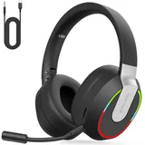 MSOVAEU Gaming Headset, Wireless Gaming Headset für PC, PS4, PS5, Mac Gaming-Headset (Bluetooth Kabelloses Kopfhörer mit abnehmbarem Mikrofon mit Geräuschunterdrückung, 3,5 mm Kabelmodus für die Xbox-Serie) schwarz