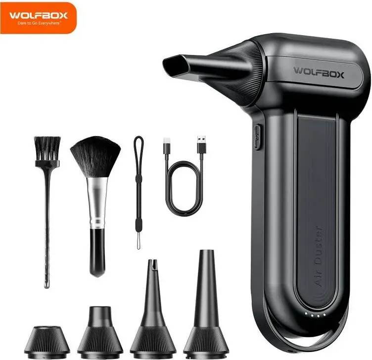 WOLFBOX DF100 (MF100-BLACK) Kabelloser elektrischer Air Duster, Luftbläser – 150.000 U/min, tragbarer Ventilator mit bürstenlosem Motor, für Auto, Zuhause und Outdoor
