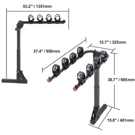 Vevor Fahrradträger zur Anhängerkupplung, 4-Fahrrad-Plattform-Stil, 68 kg Kapazität, Fahrradträger-Kupplung für 50,8 mm Empfänger, Zusammenklappbarer Fahrradträger für Auto, Lkw SUV, Rechteckige Schnittstelle