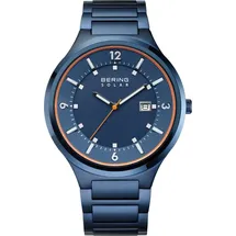 BERING Herren Uhr Armbanduhr Edelstahl blau 14442-797 Solar Herrenuhr 42mm 5ATM