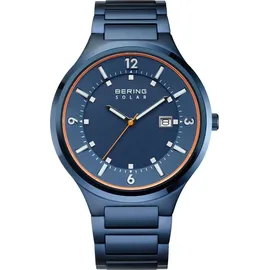 BERING Herren Uhr Armbanduhr Edelstahl blau 14442-797 Solar Herrenuhr 42mm 5ATM