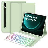 Bettdow für Samsung Galaxy Tab S10+/S10 Plus Tastatur Hülle, QWERTZ Layout Abnehmbarer Beleuchtete Tastatur mit Hülle für Tab S10+/S9+/S9 Plus/S9 FE+/S9 FE Plus 12.4 Zoll, Grün
