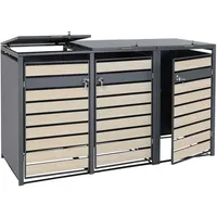 Mendler XL 3er/6er-Mülltonnenverkleidung HWC-J81, Mülltonnenbox, Metall 95kg anthrazit Buche-Holzoptik