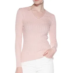vestino Damen Strick-Pullover im Zopfmuster Baumwoll-Pullover Freizeit-Sweater 900609 Rosa - M