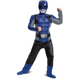 Disguise Offizielles Power Rangers Kostüm Kinder Blau Muskelkostüm, Superhelden Kostüm für Kinder Junge Mädchen Power Ranger Faschingskostüm Karneval Geburtstag Costume Größ S