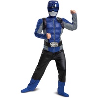 Disguise Offizielles Power Rangers Kostüm Kinder Blau Muskelkostüm, Superhelden Kostüm für Kinder Junge Mädchen Power Ranger Faschingskostüm Karneval Geburtstag Costume Größ S