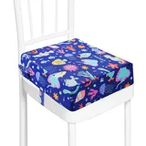Sitzerhöhung Stuhl, Waschbar Zerlegbar Tragbare Sitzerhöhung Kleinkinder Esszimmerstuhl ErhöHen Pad Esszimmer Boostersitze mit 2 Sicherheitsschnalle Gurte Kindersitzkissen... (Blau-HYDW)