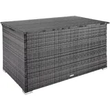 Tectake tectake® Auflagenbox, mit Aluminiumgestell und Rattangeflecht, komfortable Hubautomatik, 145 x 82,5 x 79,5 cm