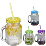 Relaxdays Bunte Trinkgläser mit Deckel 0,5 l 4-tlg.