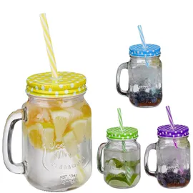 Relaxdays Bunte Trinkgläser mit Deckel 0,5 l 4-tlg.