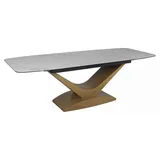 Esstisch Säulentisch Dolce Ceramic 180-240x95x76cm Farbe wählbar ausziehbarweiß Marmor matt / Eiche Natur - Weiß