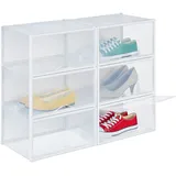 Relaxdays Schuhboxen 6er Set, Schuhorganizer, sicher stapeln mit Verbindungsstücken, für Schuhe bis Gr. 48, transparent