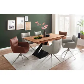 MCA Furniture MCA LIMONE 2 4 Fuß Stuhl mit Armlehnen Edelstahl/Leder 360° drehbar Remona - creme , Maße (cm): B: 61 H: 88 T: 62