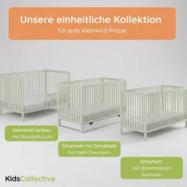 Kids Collective Babybett Kinderbett Gitterbett mit Rausfallschutz Baby Bett | stabiles Buchenholz | Juniorbett | Europe | Kinderzimmer Jugendzimmer... | Grün
