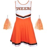 REDSTAR FANCY DRESS Cheerleaderkostüm Damen mit Cheerleader Pompoms – Cheerleader Kostüm Damen – Kostüm Damen als High School Cheerleader – Halloween Kostüm Damen