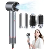 Airstyler 5 in 1 Hairstyler, 130,000 U/Min, 320 Millions Negative Ionen Haartrockner, Rundbürstenföhn Glättbürste Warmluftbürste Wrap Air Rotierend Luft Lockenstab mit verschiedenen aufsätzen,Schwarz