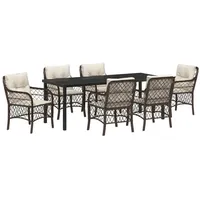 VidaXL 7-teiliges Garten-Ess-Set mit Kissen Brauner Poly-Rattan