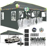 COBIZI Faltpavillon 3x6 Pavillon wasserdicht Winterfest, Pop Up Pavillon Klappbar 3x6 Zelt mit 6 Seitenwnden mit Belüftungsöffnungen, Sandsack|Gardenpavillon Partyzelt für Markt, Freien Event,Grau