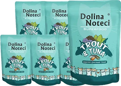 DOLINA NOTECI Superfood Forelle und Thunfisch Nassfutter für Katzen 10x85g