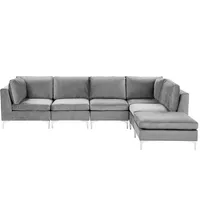 Modulares 5-Sitzer Ecksofa mit Ottomane Samtstoff Grau linksseitig Evja