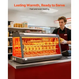 Vevor 3-stöckige Wärmetheke 180 L, Warmhaltevitrine 1600 W, Warmhaltetheke 30–85 °C, Speisenwärmer mit LED-Beleuchtung & Verstellbaren Ablagen, Speisevitrine für Hamburger Pizza Brot Brathähnchen