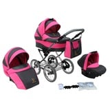 SKYLINE Klassisch Retro Stil Kombi-Kinderwagen Buggy 3in1 Reise System Autositz (Isofix) (Pink/14"Luft Bereifung)