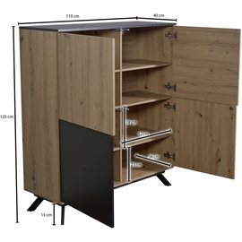 P & B Highboard, Braun, Holzwerkstoff, 4 Fächer, 110x125x40 cm, stehend, Wohnzimmer, Kommoden & Sideboards, Highboards