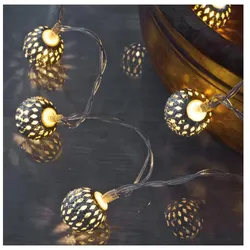 LED-Minilichterkette, 10 warmweiße LEDs Metallkugel weiß