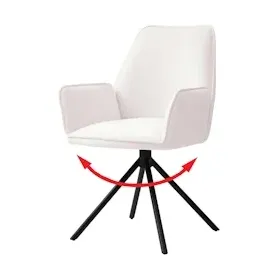 Mendler Esszimmerstuhl HWC-G67, Küchenstuhl Stuhl mit Armlehne, drehbar Auto-Position, Samt MVG ~ creme-beige, Beine schwarz