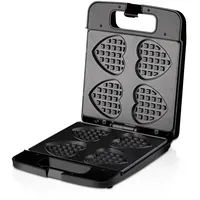 Herzförmiges Waffeleisen Mit Antihaftbeschichtung Für 4 Belgische Waffeln, Edelstahl, 1400 Watt, Ideal Für Frühstück, Brunch, Mittagessen Und Snacks – Schwarz, 34 X 30 X 26 Cm
