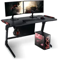 Elite Gaming-Tisch ROCKSOLID, Gamer-Schreibtisch, Carbon, LED-Beleuchtung, Kabel- und Headset-Halter (Schwarz)