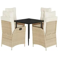 VidaXL 5-tlg. Garten-Essgruppe mit Kissen Beige Poly Rattan