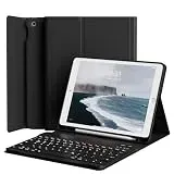 JKSML Hülle mit Tastatur für iPad 9./8./ 7. Generation, Abnehmbarer Kabellose QWERTZ Tastatur Hülle mit Stifthalter für iPad 10,2 Zoll (2021/2020/2019), Schwarz