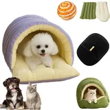 Cutypet Winterhöhle, Hundehöhle Kuschelhöhle, Katzenbett Waschbar, Katzen Höhle, Katzenbett Aus Cord-Tunnelzelt, Abnehmbares Waschbares Bettkissen (Lila, L-57 * 37 * 28cm)