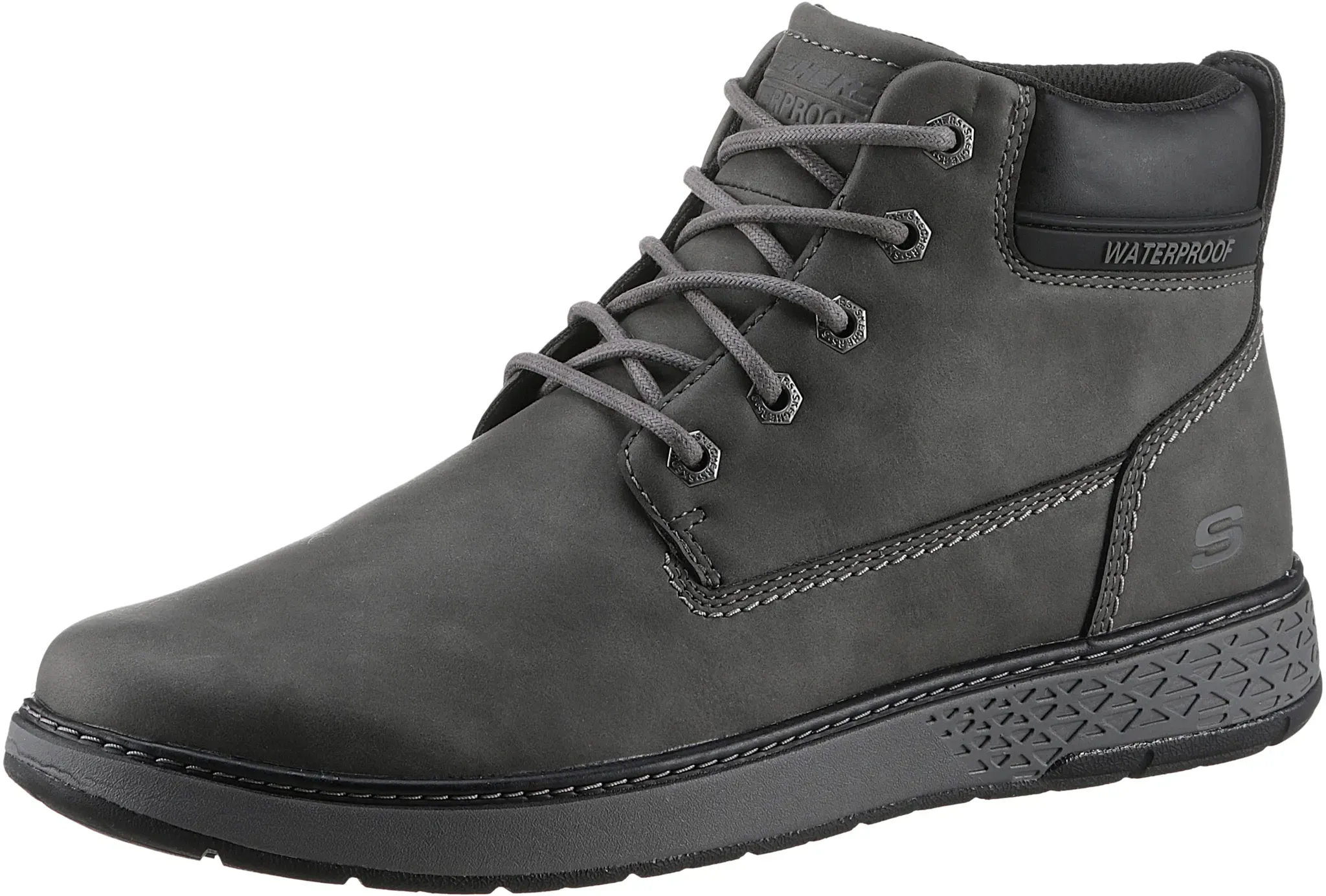 Schnürboots SKECHERS "GARLAN", Herren, Gr. 45, grau (dunkelgrau), Lederimitat, casual, Schuhe, Schnürstiefel, Boots mit dämpfender Sohlentechnologie