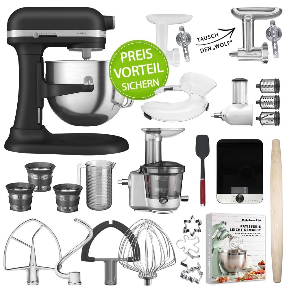 KitchenAid Küchenmaschine Artisan 6,6L 5KSM70SHXEBK Juice & Baking Set