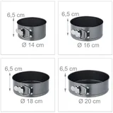 Relaxdays Springform Set, 7-tlg., runde Backformen, Ø 14/16/18/20/24/26/28 cm, Edelstahl, Antihaft Kuchenform, anthrazit