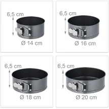 Relaxdays Springform Set, 7-tlg., runde Backformen, Ø 14/16/18/20/24/26/28 cm, Edelstahl, Antihaft Kuchenform, anthrazit