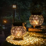 Solarlaterne für Außen 2 Stück, IP65 Wasserdicht Metall Solarlampen für Außen Hängend Garten Deko, Görvitor LED Warmweiß Solar Laterne für Draußen Balkon Weihnachten Schwarz