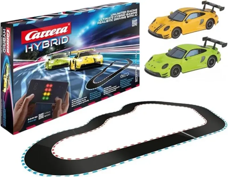 Carrera Hybrid Speedway to Hell I Rennspaß der neuen Generation - Legendenfähige Rennwagen Porsche 911 GT3 R im Maßstab 1:50 - Hybrid-Technologie mit KI-Unterstützung - Steuerung über Smartphone-App