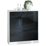 Vladon Schuhschrank Elvas (Schuhkipper, für 16 Paar Schuhe mit 2 Klappen und Schublade) Weiß matt / Schwarz Hochglanz, (89 x 95,5 x 27 cm) schwarz