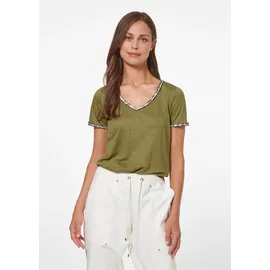 Madeleine Trendiges Kurzarmshirt V-Ausschnitt in khaki multicolor), | Gr.: 38