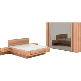 Musterring Schlafzimmer-Set "Sorrent, Kleiderschrank, Bett & Nachtkommoden, teilmassiv Eiche", braun, Schrank 300cm Breit / 216cm Hoch + ohne Matratze, B/H: 180cm x 200cm, Schrank 300cm Breit / 216cm Hoch, Glas, Hartfaserplatte, Holz teilmassiv, Holzwerkstoff,