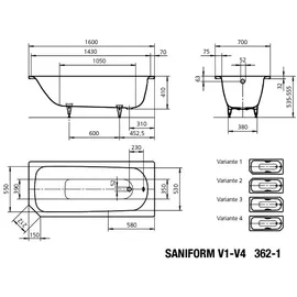 Kaldewei Saniform Plus 362-1 Rechteckbadewanne 70 x 160 cm (111700010001)