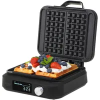 ADLER EUROPE Smart Waffeleisen 1500 Watt, Knusprige Belgische Waffeln, LED Display, 6 Bräunungsstufen, Countdown Timer, Extra Tiefe Heizplatten, Schwarz